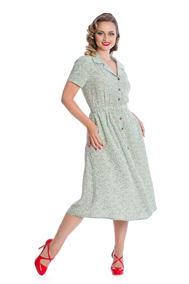 Banned Retro 40s Style Dreaming Light Green Floral Tea Dress