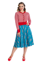 Banned Retro Regatta Girl Blue Row Boat Print Swing Skirt