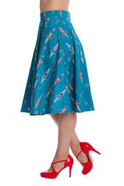 Banned Retro Regatta Girl Blue Row Boat Print Swing Skirt