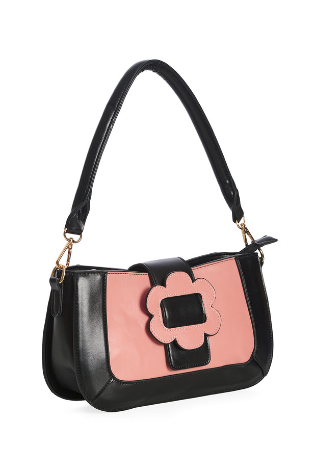 Banned Retro Evening Primrose 60s Style Black Pink Baguette Bag