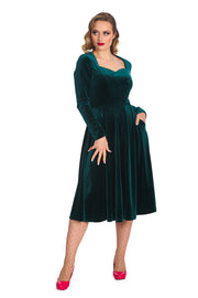 Banned Retro A Royal Evening Green Velvet Swing Dress