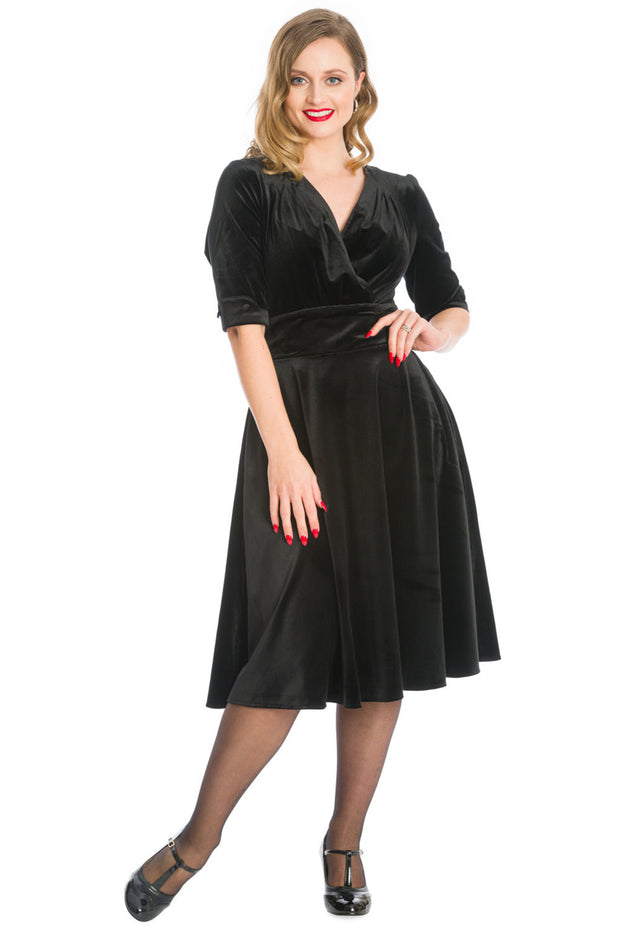 Banned Retro 40s 50s Date Night Black Velvet Swing Dress