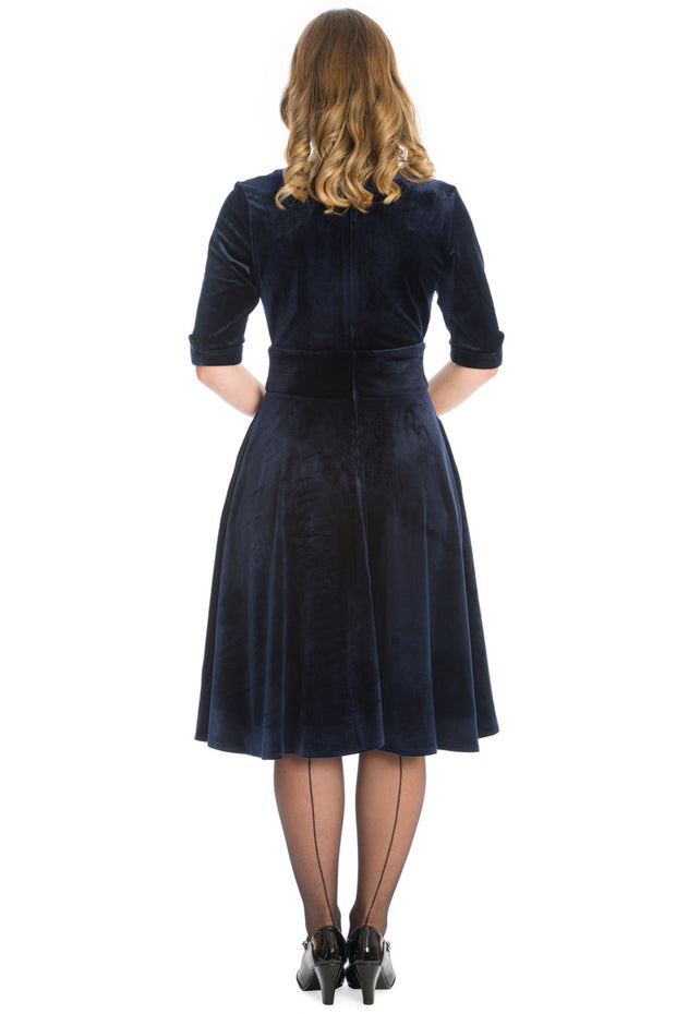 Banned Retro 40s 50s Date Night Navy Blue Velvet Swing Dress