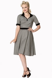 Banned Retro 40s Style Black Houndstooth Check Swing Dress