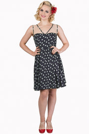 Banned Retro 50s Style Navy Blue Heart Print Mini Dress