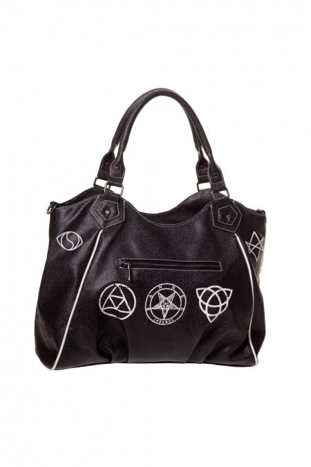 Banned Retro Black Skull Pentagram Handbag
