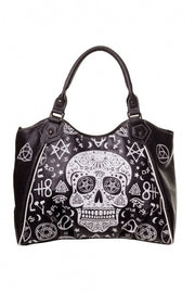 Banned Retro Black Skull Pentagram Handbag