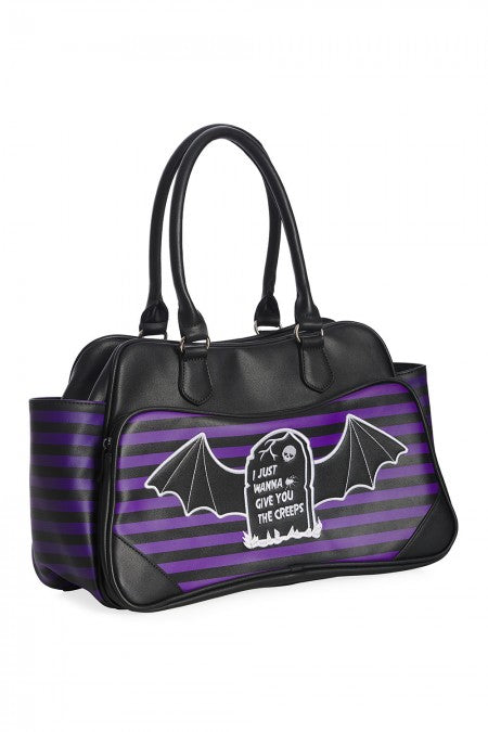 Banned Retro I just Wanna Give You the Creeps Black Purple Handbag