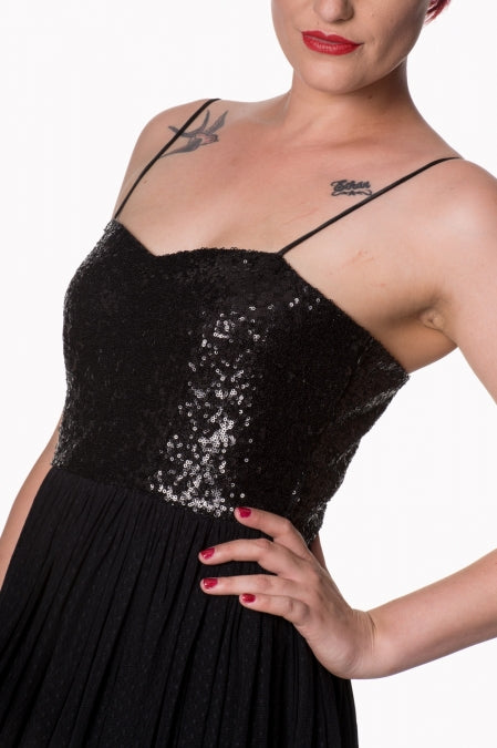Banned Retro Love Black Sequin Evening Midi Dress