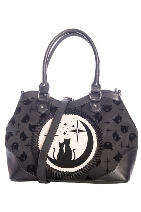 Banned Retro Lunar Sisters Cat Moon Black Handbag