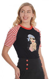 Banned Retro Nautical Anchor Pinup Pirate Girl Black Top