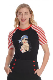 Banned Retro Nautical Anchor Pinup Pirate Girl Black Top