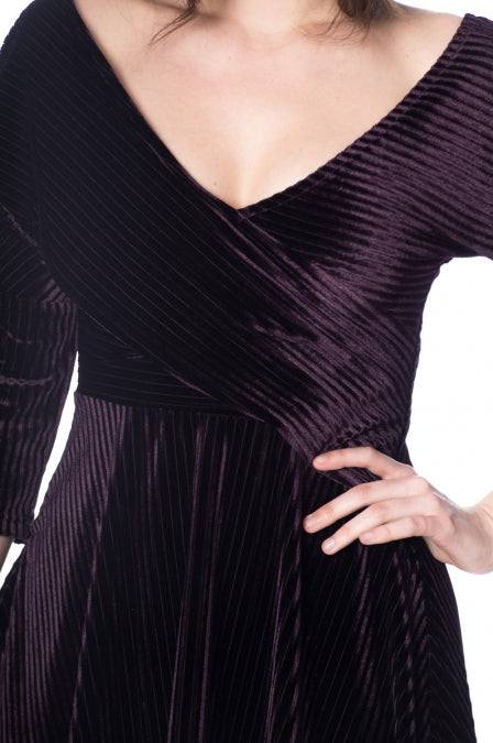 Banned Retro Veronica Purple Aubergine Velvet Wrap Evening Mini Dress