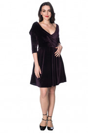 Banned Retro Veronica Aubergine Velvet Wrap Evening Mini Dress