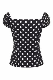 Collectif Dolores 50s Style Black and White Polka Dot Gypsy Top - Cherry Red Vintage