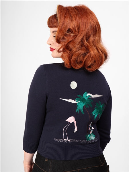 Collectif 50s Style Lucy Navy Blue Flamingo Cardigan