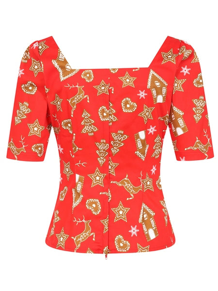 Collectif Dolores 50s Red & Gold Christmas Gingerbread Cookies Top