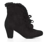 Collectif Lulu Hun 40s Style Tatiana Black Faux Fur Ankle Boots