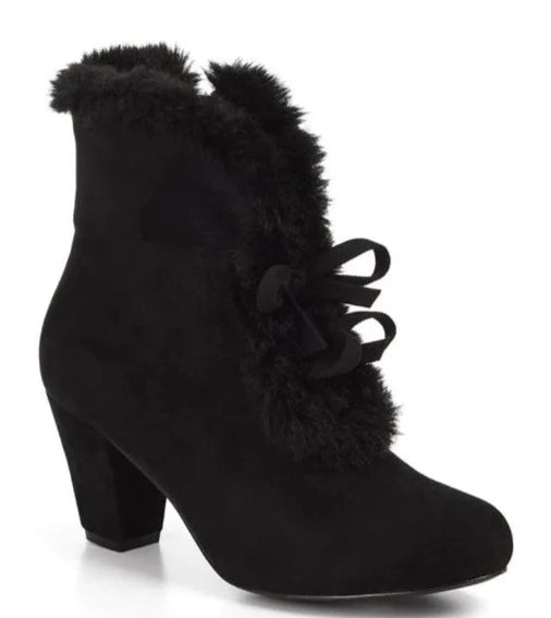 Collectif Lulu Hun 40s Style Tatiana Black Faux Fur Ankle Boots ...