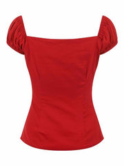 Collectif Dolores 1950s Vintage Style Red Gypsy Top - Cherry Red Vintage