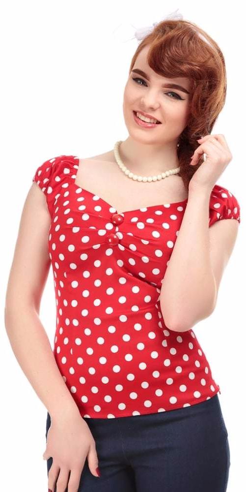 Collectif Dolores 50s Vintage Style Red and White Polka Dot Gypsy Top - Cherry Red Vintage