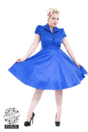 Hearts & Roses 40s Style Royal Blue Polka Dot Tea Dress
