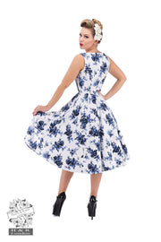 Hearts & Roses 50s Retro Style Rosaceae Blue White Toile Swing Dress