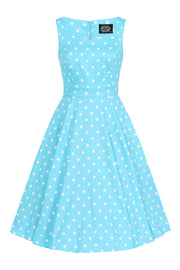 Hearts & Roses 50s Style Ruth Blue Polka Dot Swing Dress