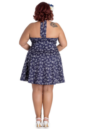 Hell Bunny 50's Marin Nautical Navy Blue Halterneck Mini Dress Cherry Red Vintage Hell Bunny 50's Marin Nautical Navy Blue Halterneck Mini Dress Cherry Red Vintage