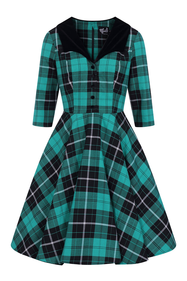 Hell Bunny 50s Beryl Green Black Tartan Check Dress