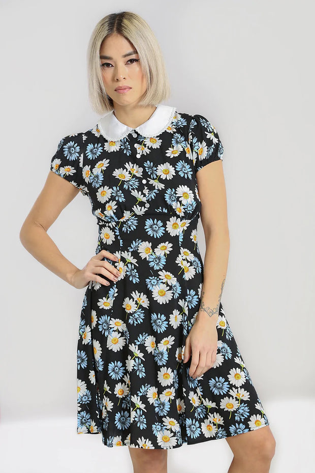 Hell Bunny 60s Black Daisy Print Mini Dress Cherry Red Vintage Hell Bunny 60s Black Daisy Print Mini Dress Cherry Red Vintage