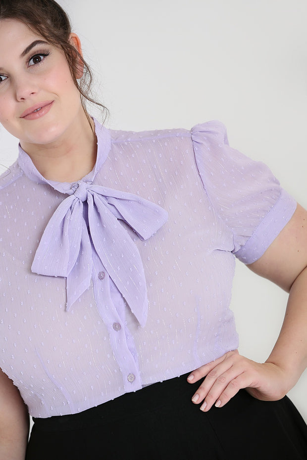 Hell Bunny 40s Style Frilly Sundae Lilac Lavender Blouse