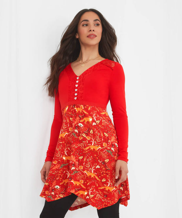 Joe Browns Red Foxy Lady Tunic Top Dress Cherry Red Vintage Joe Browns Red Foxy Lady Tunic Top Dress Cherry Red Vintage