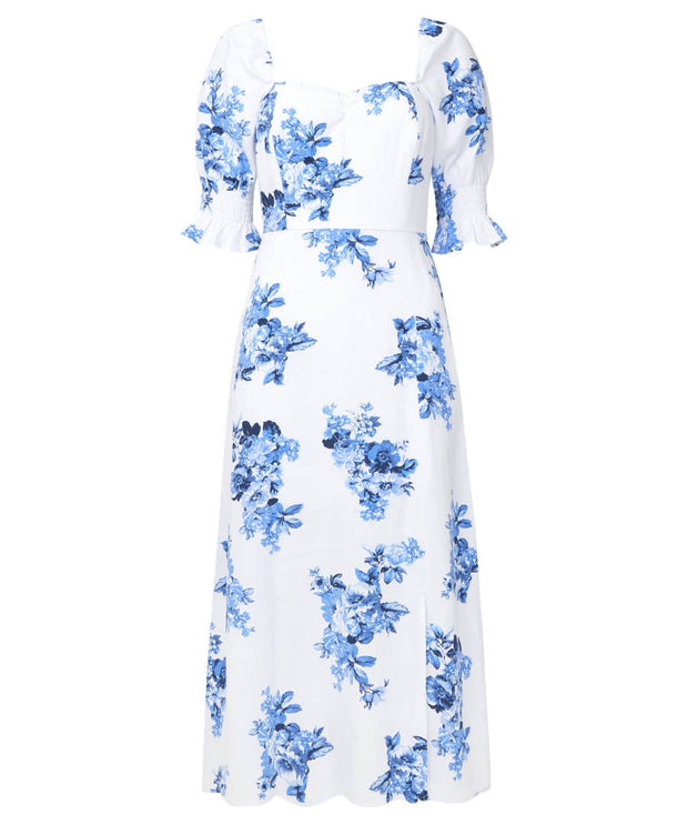 Joe Browns White Clarissa Toile Blue Floral Print Dress
