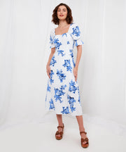 Joe Browns White Clarissa Toile Blue Floral Print Dress