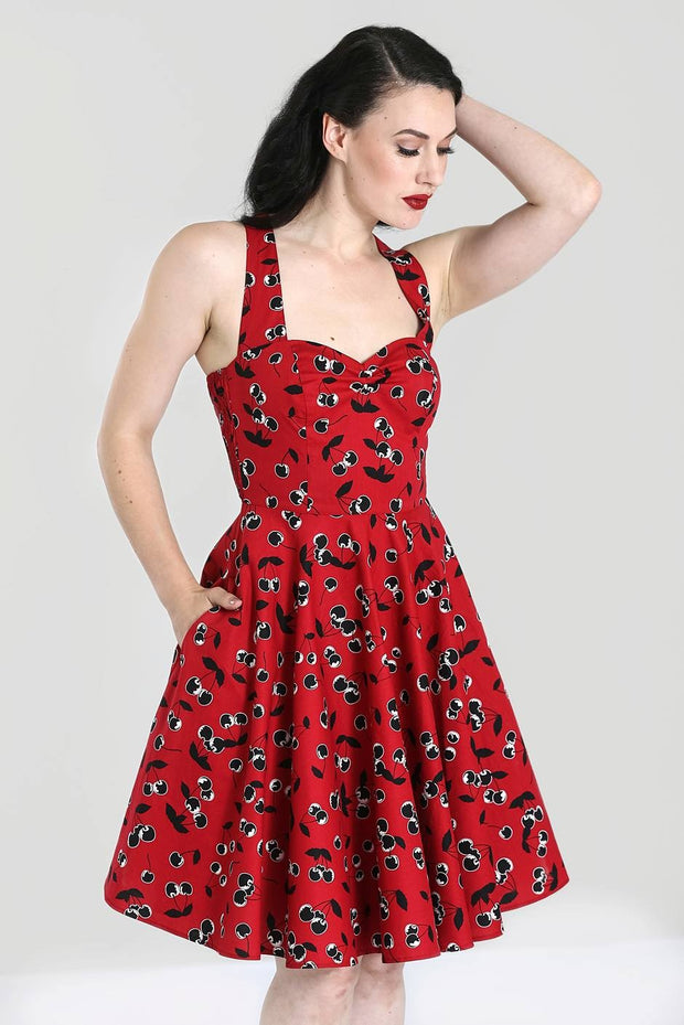 Hell Bunny Alison Red & Black Cherry Mid Dress